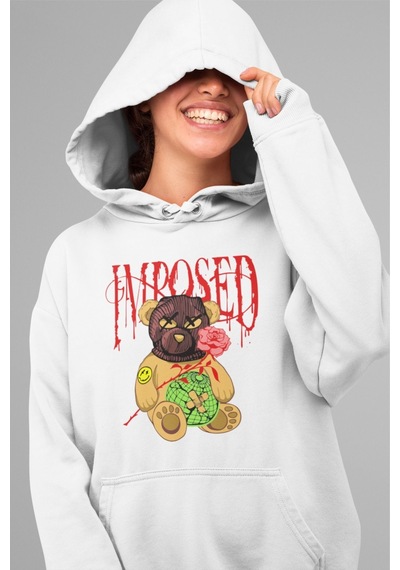 Macklin Unisex Kadın Erkek Imposed Bear Özel Tasarım Baskılı Kapşonlu Sweatshirt Beyaz Mck0017 Beyaz