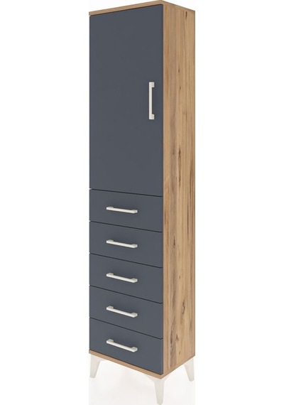 Arges Dolap Tek Raflı 5 Çekmeceli Tek Askılı 44x30x182 Çam-an... Çam