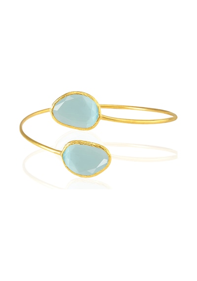 Kadir Jewellery 22 Ayar Altın Kaplama Zirkon Taşlı Ayarlanabilir Trend Bilezik Açık Mavi