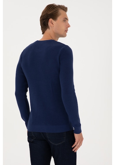 U.S. Polo Assn. Erkek Slim Fit Bisiklet Yaka İndigo Basic Kazak 50313667-VR028