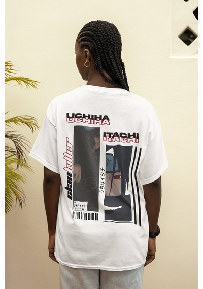 Naruto Itachi Uchiha Sırt Baskılı Unisex Oversize Anime Tişört Beyaz