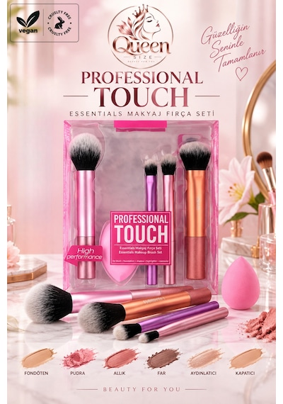 Professional Touch Essentials 5 Parça Makyaj Fırça Seti 4 Fırça Ve Makyaj Süngeri