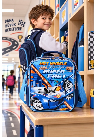 Hot Wheels Mavi Beslenme Çantası Çocuk Öğrenci Okul Yemek Çantası Günlük Kullanım 26x21x10 Cm Çok Renkli