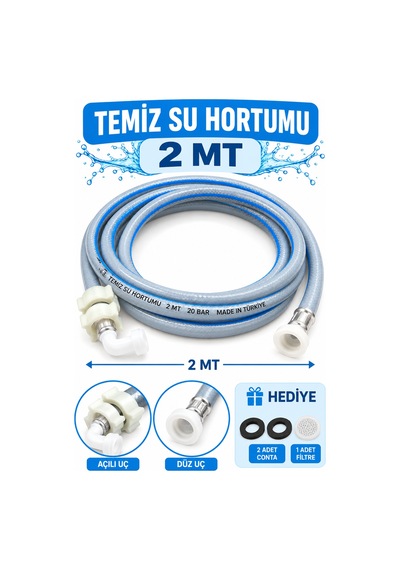 Temiz Su Hortumu 2 Metre Çamaşır Ve Bulaşık Makinesi Sıcak Soğuk Su Bağlantı Hortumu