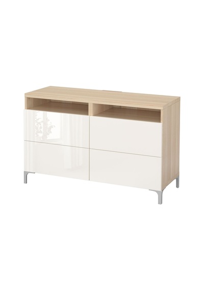 Tv Sehpası, Ağartılmış Meşe Görünümlü-parlak Cila-beyaz, 120x40x74 Cm, Selsvıken, Fren Raylı Beyaz Tv Sehpası, Ağartılmış Meşe Görünümlü-parlak Cila-beyaz, 120x40x74 Cm, Selsvıken, Fren Raylı Beyaz
