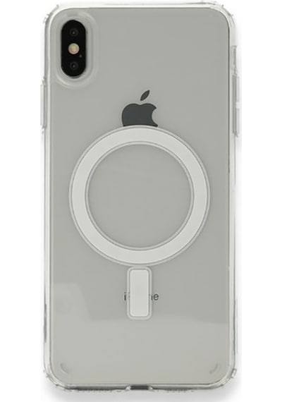 Apple Uyumlu iPhone Xs Max 6.5 Kılıf Magsafe Şarj Özellikli Şeffaf Sert Pc Tchs Embos Kapak - Renksiz Renksiz