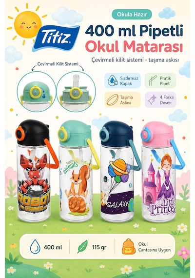 Çocuk Okul Su Matarası 400 Ml Siyah