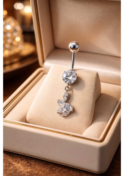 316l Cerrahi Çelik Göbek Piercing Zirkon Taşlı Sallantılı Kadın Piercing Paslanmaz Kararmaz Figürlü Fashion Özel Tasarım Göbek Piercing Modeli - 32 Gümüş