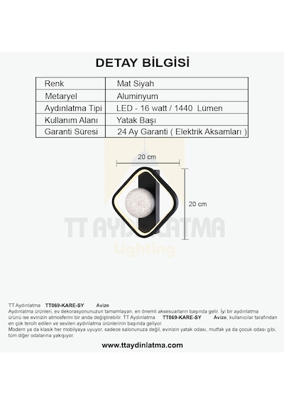 Tt069-kare-sy Tt Aydınlatma Toplu Mat Siyah 3 Renk Ledli Aplik Siyah