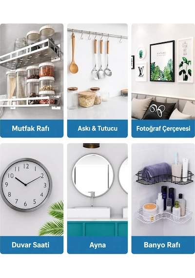 10 Adet Süper Güçlü Çerçeve Askısı Vidalı Kanca Yapışkanlı Raf Tutucu Askı Şeffaf