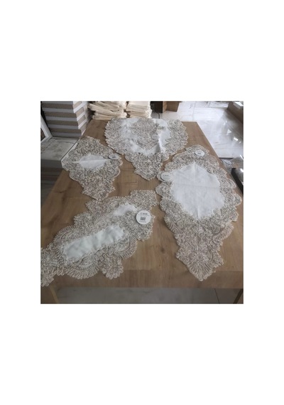 Salon Takımı Keten Angelika Çeyizlik Kreme Gold Runner Set 5 Parça Keten Ranır Masa Sehpa Konsol Örtüsü Bzckh1944 Çok Renkli