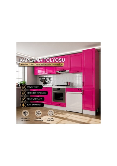 Parlak Fuşya Yapışkanlı Folyo Mutfak Dolap Ve Mobilya Kaplama Folyosu-61x300 Cm