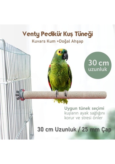 Vixpet Venty Pedikür Papağan Tünek 30 cm Uzunluk 25 mm Çap / 1 Adet - Kumlu Tünek- Zımpara Tünek