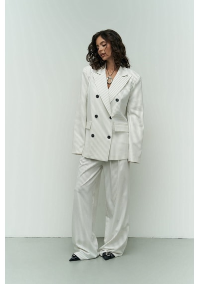 Mai Collection Mai Studios Co. Bianda Çizgili Ekru Pantolon Ekru