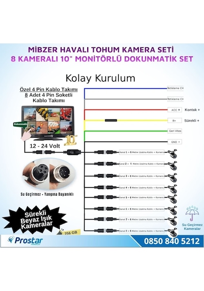 8 Kameralı 10 İnç Dokunmatik Mibzer Tohum Seti Ahd Işıklı Kameralı Tak Kullan Set