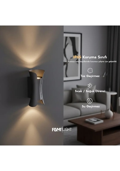 FoneLight Butterfly 22 cm Antrasit Alüminyum LED Duvar Apliği IP65 Dış Mekan Bahçe Balkon Teras Villa Cephe Aydınlatması 3000K