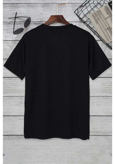 Unisex Sevimli Kedi Baskılı Tasarım T-shirt SIYAH
