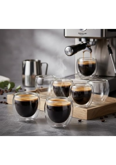 Needd Çift Katmanlı Espresso Cam Bardak Seti 2'li 80 Ml Borosilikat Cam, Isı Yalıtımlı Double Wall Tasarım Es Diğer