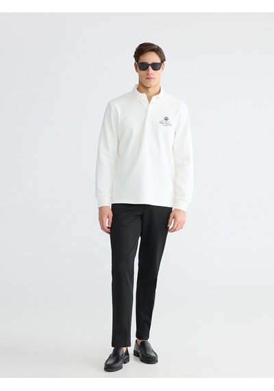 Lcwaıkıkı Classic Beyaz Polo Yaka Baskılı Erkek Sweatshirt