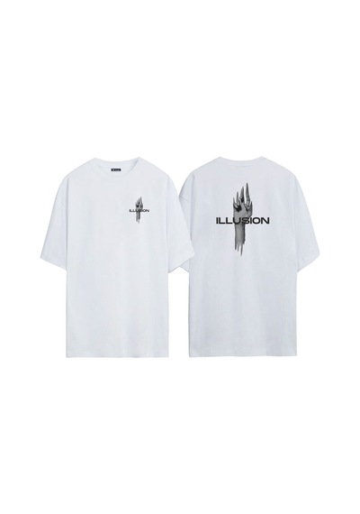 Thewert Unisex Illusıon Ön Arka Baskılı Beyaz Oversize T-shirt