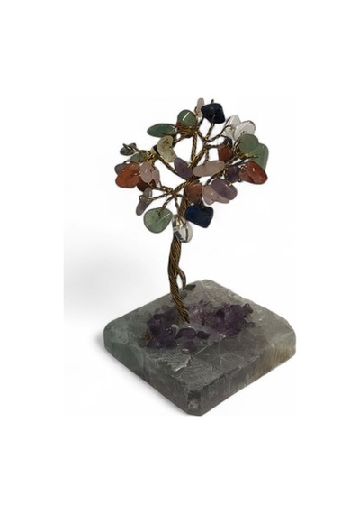 Mineral Altlı Karışık Doğal Taşlı Küçük Ağaç
