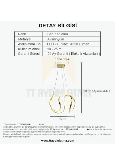 Tt306-35-sr Tt Ayd. Sarı Işık Kavis Sarı Kaplama Led Avize SARI
