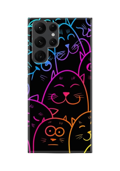 Samsung Samsung Galaxy Uyumlu S22 Ultra Kılıf Silikon Desen Boyun Askılı Neon Cats 1790