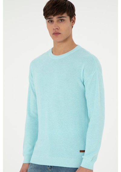 U.S. Polo Assn. Erkek Regular Fit Bisiklet Yaka Açık Mavi Melanj Basic Kazak 50298267-VR112