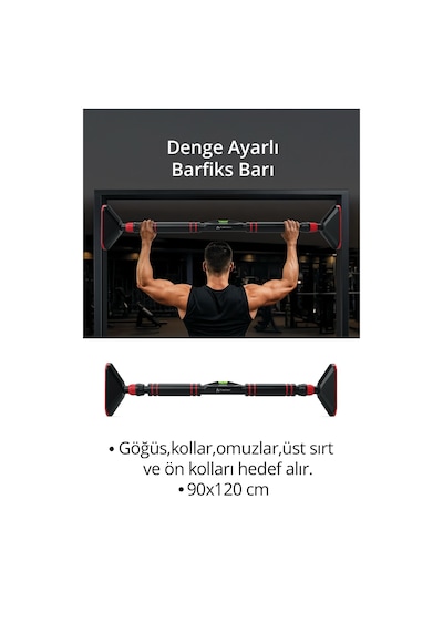T-242 Denge Ayarlı Barfiks Barı / Ayarlanabilir 90-120 Cm / Kapı Koridor / Barfix Aleti / Yeni Nesil