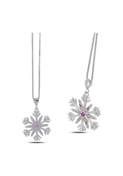 Brezza Lusso Jewelry Diamond Seri Özgün Tasarım Kar Tanesi Snowflake Gümüş Kolye 45 CM 45 CM