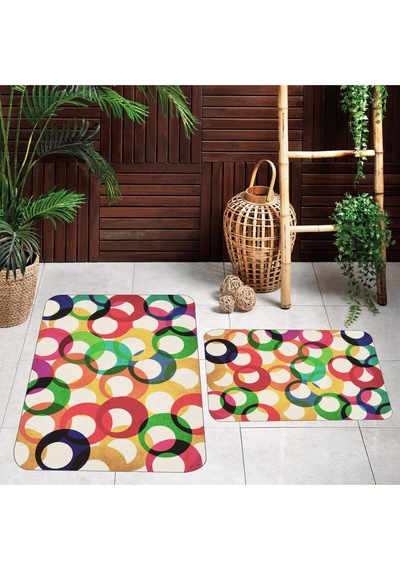 Rovigo Home Baskılı Kaymaz Taban 2 Li Banyo Paspas Takım Rvg5107-100X60-60X50 Çok Renkli