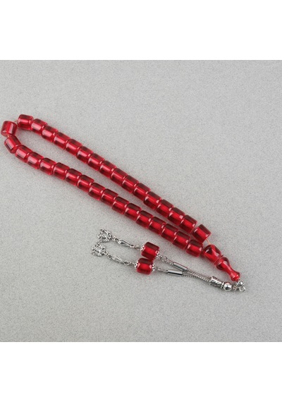 Ateş Kehribar Alpaka Püsküllü Kapsül Kesim 11x11mm Tesbih - Şeffaf Kırmızı