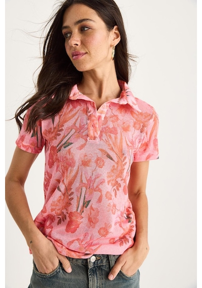 Shade Kadın Polo Yaka Desenli Dijital Baskılı Regular Yazlık Örme Bluz 60282016 - Pembe Shade Kadın Polo Yaka Desenli Dijital Baskılı Regular Yazlık Örme Bluz 60282016 - Pembe