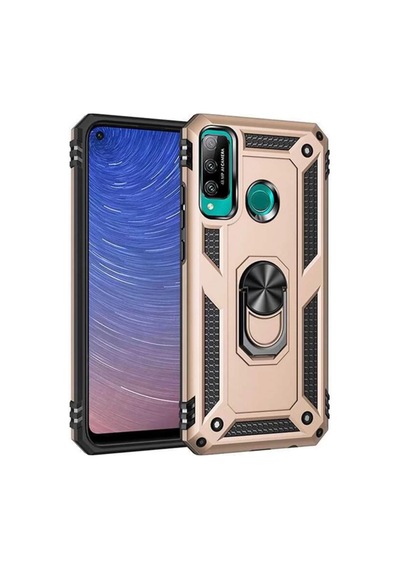 Newface Huawei P40 Lite E Kılıf Sofya Yüzüklü Silikon Kapak - Gold Altın