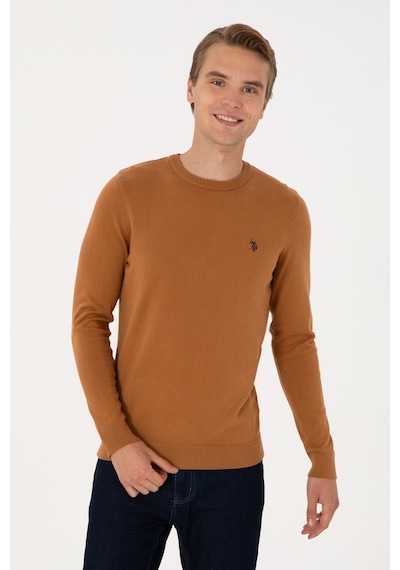 U.S. Polo Assn. Erkek Slim Fit Bisiklet Yaka Camel Basic Kazak 50313713-VR233