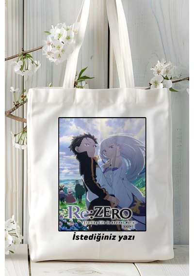 Art Hediye Re:zero Kara Hajimeru Isekai Seikatsu Baskılı Bez Omuz Çantası Kişiye Özel Model 3 Çok Renkli