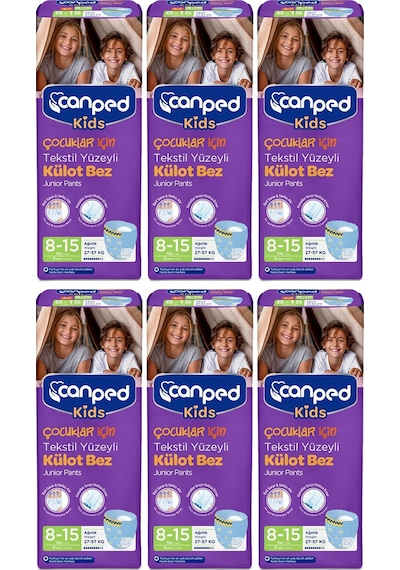 Canped Kids Çocuklar İçin Tekstil Yüzeyli Külot Bez 27-57 KG 8-15 Yaş 6 x 8 Adet