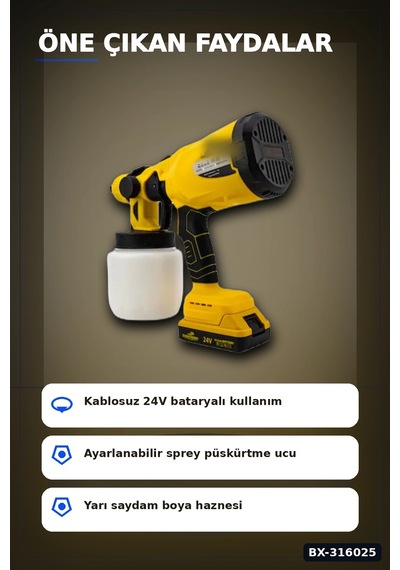 Akülü Boya Püskürtme Tabancası Ayarlanabilir Sprey Uçlu Şarjlı Boyama Aleti Bx-316025
