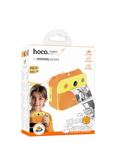 Hoco. Dv204 Ips Hd Ekranlı Çift Kameralı Fotoğraf Çıkartma Özellikli Çocuk Kamerası - Sarı
