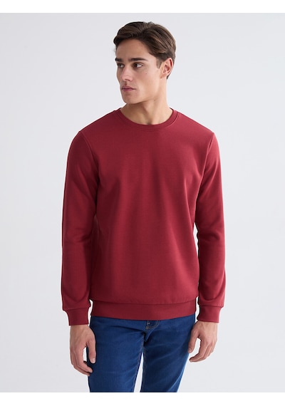 Lcwaıkıkı Basic Bordo Bisiklet Yaka Erkek Kalın Sweatshirt