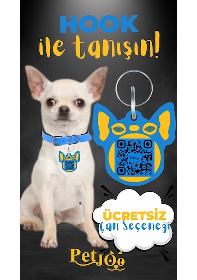 Petjoo 7.Hook Sarı-Mavi Qr'lı Köpek Künyesi