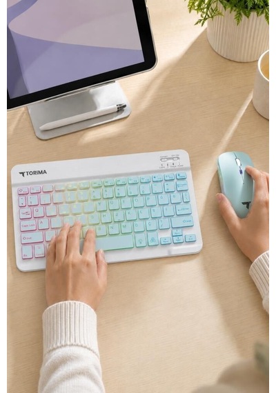 Özel Seri Ev Ofis Elektronik Parça Kablosuz Klavye Mouse Seti Tmk09 Mavi