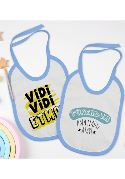 BK Kids Vidi Vidi Etma ve Tukendum Tasarımlı 2’li Mavi Mama Önlüğ Mavi