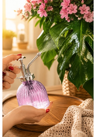 Porsima 15731 2'li Cam Sprey Şişe Seti 250 Ml Mor Cam Çiçek Bitki Sulama Püskürtücü & Sprey Yağdanlık