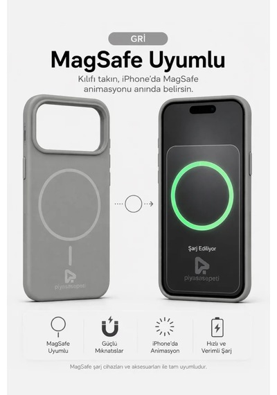 iPhone Uyumlu 17 Pro Max Aura Akıllı Magsafe Animasyonlu Silikon Kılıf Uzay Gri