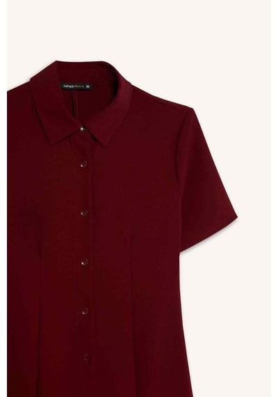Defacto Polo Yaka Basic Düz Kısa Kollu Pileli Mini Elbise D4203AX24AUBR118 Defacto Polo Yaka Basic Düz Kısa Kollu Pileli Mini Elbise D4203AX24AUBR118