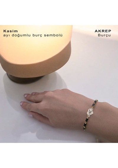 Archin Akrep Burçlarına Kalp Figürlü Siyah Taş Desenli 14 Ayar Altın Plakalı Hediye Bileklik-351burç Akrep Archin Akrep Burçlarına Kalp Figürlü Siyah Taş Desenli 14 Ayar Altın Plakalı Hediye Bileklik-351burç Akrep