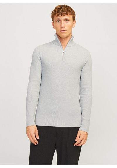 Bisiklet Yaka A-form Fit Gri Erkek Kazak 12257773 Jjeperfect Knıt Half Zıp S Gri