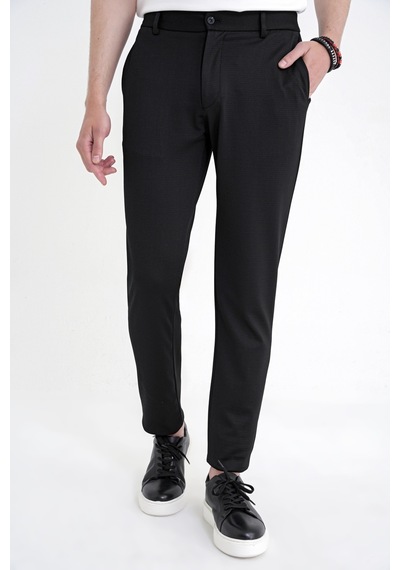Comfort Fit Beli Lastikli Armürlü Dokuma Esnek Pamuk Siyah Jogger Pantolon P 1217