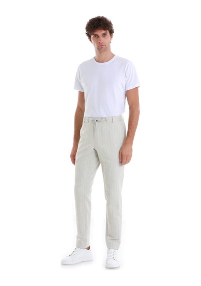 Hatemoğlu Bej Regular Fit Çizgili Yandan Cepli Keten Pantolon 29181324c001 25 Bej